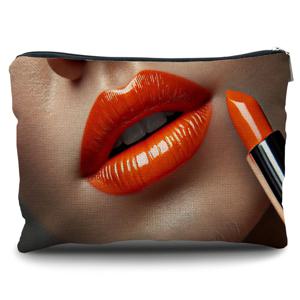 TEMU 1개 밝은 오렌지 립스틱 패턴 휴대용 리넨 메이크업 파우치, 재사용 가능, 여성용 화장품 가방, 지퍼 포함 야외 필수 수납 가방, 여성 생일, 크리스마스, 새해 선물