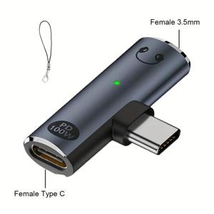 TEMU 듀얼 USB Type C - 3.5mm 헤드폰 및 충전기 어댑터, PD 100W 지원, USB C - Type-C 변환, OTG 고속 충전, Aux 오디오 잭 이어폰 스플리터 기능 포함