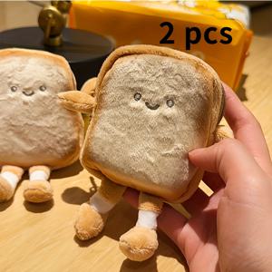 TEMU 2개 세트 한국식 귀여운 표정 토스트 코인 지갑 펜던트 플러시 수납백 일본식 창의적인 여성용 소형 지갑, 사계절 사용 가능.2
