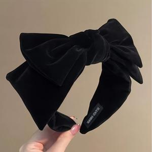 TEMU 1개 벨벳 리본 헤어밴드 | 우아하고 귀여운 블랙 & 레드 디자인, 부드러운 원단, 봄, 가을, 겨울에 이상적, 공주님 및 파티 선물로 완벽