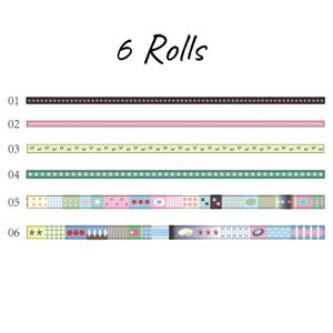 TEMU 6롤 와시 테이프 세트 | 다이어리 장식 클립 테이프, 레이스 스티커 롤, 플래너 콜라주 재료, 감성적인 문구류 시리즈, 혼합 색상, 무광 엔드|스티커|편지지