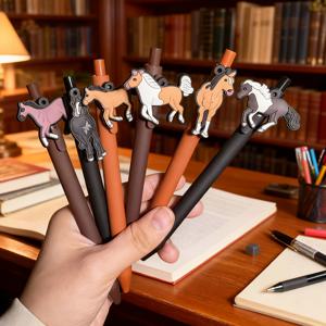 TEMU 말 테마 파티 선물 6개 세트 - 말 모양 플라스틱 펜 및 달리는 말 그래픽 장식, 말 파티, 경주, 승마 이벤트용 경제적인 선물 및 상품
