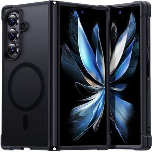 TEMU AUNOTE 신제품 럭셔리 매트 텍스처 접이식 자석 폰케이스, 코너 충격 보호, 최대 강력 자석 무선 충전 지원, 차량 거치대 등 다양한 시나리오에 적합, 삼성 폴드 7용 남녀 공용 선물. 블랙/로얄 블루/그레이 색상 제공