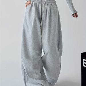 TEMU 여성 캐주얼 스포츠 롱 팬츠 (탄성 허리 밴드 및 드로스트링, 하이웨이스트, 포켓, 루즈핏 와이드 레그 조거)|스포츠|냉장고바지|바지