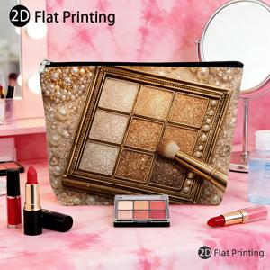 TEMU 1개 레트로 진주 골드 아이섀도우 팔레트 | 휴대용 린넨 메이크업, 다기능 재사용 가능, 여성용 화장품, 지퍼형 여행용 데이팩, 여성 선물|린넨