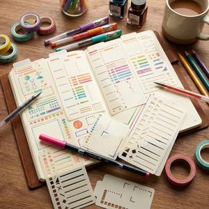TEMU 12가지 유연한 플래너 템플릿 - 재사용 가능한 도트 그리드 스텐실, 저널, 창의적인 스티커 노트 스텐실, 체크리스트, 일일 계획, 캘린더, 불렛 저널, 바인더에 이상적; 저널 필수품 | 세련된 템플릿 디자인 | 내구성 있는 템플릿, 깔끔한 레이아웃, 오래가는 소재, 사무실 정리 용품. (3인치*6인치)