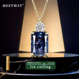 TEMU 7캐럿 다크 탄자나이트 블루 스퀘어, 8*10 향수병 목걸이 925 실버 아이스 컷 펜던트