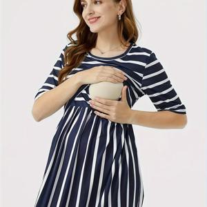 TEMU 유아용 의자에 앉아도 편안한 모자라게 트렌디한 라운드넥 임산부 데님 원피스