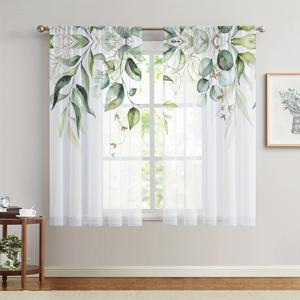 TEMU 1개 커튼 헤더/2개 커튼 세트, 노르딕 스타일 수채화 그린 리프 패턴 쉬어 커튼, 로드 포켓 포함, 침실, 사무실, 주방, 거실, 서재, 홈 데코용 창문 장식