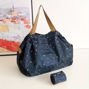 TEMU 스냅 클로저가 있는 고품질 접이식 쇼핑백 - 가벼운, 휴대용 어깨 토트백, 장보기 및 여행용, 튼튼한 폴리에스테르, 손세탁 또는 드라이클리닝 전용|토트백