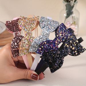 TEMU 세트 5개, 파티 헤어 액세서리용 스타일리시한 양파 핑크 리본 머리띠 (스팽글 장식)