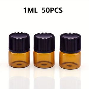 TEMU 50개 미니 에센셜 오일 병 - 1/2/3/5ml 호박색 유리 바이알과 오리피스 리듀서 및 캡 포함, 저자극성, 여행용 재충전 가능한 메이크업 샘플 용기