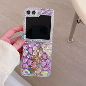 TEMU 폰 케이스: 신상 라이트 럭셔리 매화병 라인스톤 접이식 폰 케이스 - 갤럭시 Z 플립 3, Z 플립 4, Z 플립 5, Z 플립 6 호환 - 고급스러운 반짝이는 라인스톤 접이식 폰 케이스