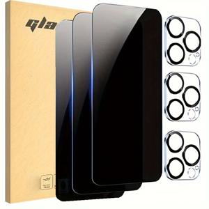 TEMU 아이폰 11/12/13/14/15/16 프로 맥스용 6-in-1 3개 프라이버시 스크린 보호기 + 카메라 보호기 풀 커버리지 쉬운 설치 9시간 강화 유리 3개 세트