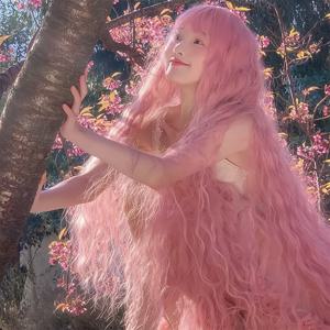 TEMU 여성용 엑스트라 롱 핑크 워터 리플 가발 앞머리 포함 - 40인치 내열성 합성 곱슬머리, 코스프레 및 파티에 완벽