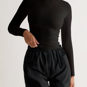 TEMU 여성 누드 피엘 요가 레저 피트니스 긴팔 하이 스포츠 탑, 통기성 좋고 편안한 요가 웨어, 야외 스포츠용 라운드넥 풀오버