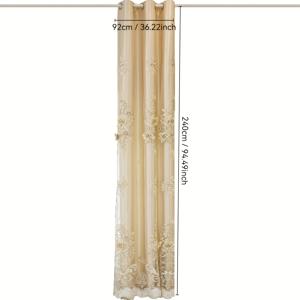 TEMU 1개 럭셔리 더블 레이어 자수 커튼 - 플로럴 자수, 100% 폴리에스터, 아이렛 탑 설치 용이, 세탁기 사용 가능, 거실/침실/사무실용, 클래식 스타일 자카드 폴리에스터, 내구성 있는 원단, 우아한 창문 드레이프, 인테리어 디자인용