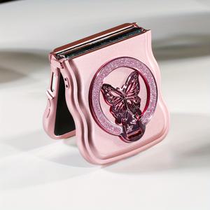 TEMU 폰 케이스: 갤럭시 Z 플립3/4/5/6 시리즈용 패션 메탈릭 글로스 웨이브 에어 쿠션 케이스, 글리터 나비 스탠드 포함 TPU 충격 방지 폰 커버