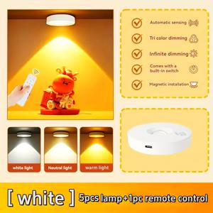 TEMU 자석 무선 모션 감지 LED 라이트, 야간 조명, 유도등, USB 충전식, 3가지 색상 조절 가능, 배선 불필요, 설치 용이, 주방, 욕실, 수납실, 옷장 빛, 캐비닛 빛에 적합