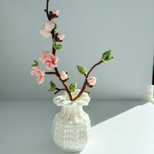 TEMU 수제 코바늘 뜨개질 복숭아꽃, 살구꽃, 화분, 테이블 장식, 축제 선물, 거실 장식, 차량 장식