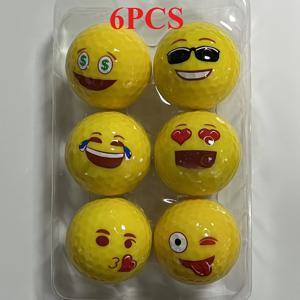 TEMU 다양한 표정의 기쁜 얼굴 골프 이중 레이어 연습용 볼 6개 세트, 선물용 볼 세트, 두 겹 장거리 볼로 사용 가능한 연습 퍼팅볼, 골프 선물
