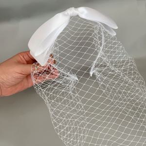 TEMU 보우 장식이 있는 빈티지 메시 얼굴 가리개 헤어 액세서리, 볼, 결혼식 및 파티에 적합