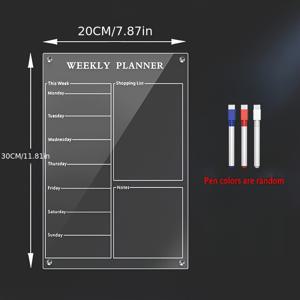 TEMU 냉장고용 자석 아크릴 주간 플래너 - 쓰기, 지우기 및 스케줄 정리 용이, 3가지 색상의 마커 포함 - 가정 및 사무실 사용에 적합, 냉장고 액세서리