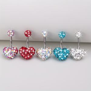 TEMU 하트 모양 인조 볼 배꼽 피어싱 스터드 5개 세트, 스테인리스 스틸 바벨, 섹시 바디 주얼리, 14게이지