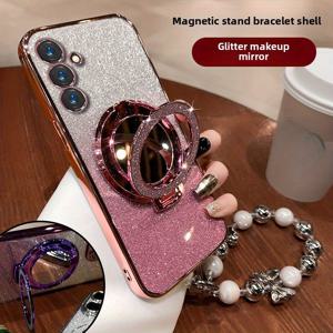 TEMU 폰케이스: 글리터 메이크업 미러 폰케이스 S25, S24, A72, A52, 갤럭시 A33, S23 FE, S21+ 호환, 자석 스탠드 내장, 투명 보호 커버 여성용