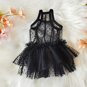 TEMU 고양이 및 강아지용 블랙 레이스 스트랩 드레스
