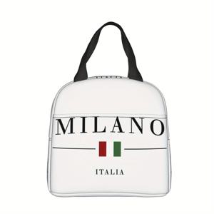 TEMU 밀라노 이탈리아 국기 디자인 1개 휴대용 재사용 가능한 쿨러 백 - 사무실, 해변, 야외 필수품을 위한 내구성 있는 폴리에스터 탑 핸들 런치 토트백 (음식 접촉 없음), 보온 점심 가방, 쉬운 유지 관리, 2D 플랫