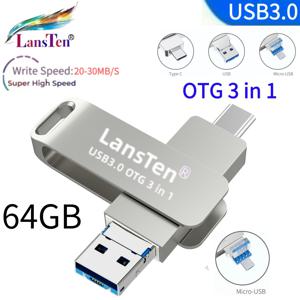 TEMU 랜스텐 16GB/32GB/64GB/128GB 3in1 USB 3.0 플래시 드라이브 포토 스틱, 보틀러클램프 OTG 메모리 스틱 (USB C, USB, USB A) - 삼성 갤럭시, LG, 태블릿 및 PC 호환, 블랙