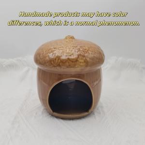 TEMU 햄스터용 아코른 엘프 코지 세라믹 애완동물 침대 - 뚜껑이 있는 둥근 돔형 디자인, 귀여운 동물 모양의 장식, 부드러운 표면 및 통기 구멍, 작은 애완동물에게 완벽한 햄스터 침대, 귀여운 애완동물 가구, 자연스러운 디자인