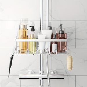 TEMU 무타공 샤워 선반 - 1개 샤워봉 수납 랙 스테인리스 스틸, 18mm-25mm 샤워봉용, 샴푸 홀더, 욕실 정리함 샤워 선반 (실버색)|욕실선반|샤워기거치대|화장실선반