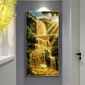 TEMU 1 세트 40×70cm/15.7×27.5인치 인기 대형 사이즈 프레임 없는 페인팅 골든 코인 워터폴 선라이트 자연 경관, 5D 풀 라운드 디자인 페인팅 아트 크래프트 | 장식 크래프트 벽과 테이블 장식에 적합 | 창의적 휴식 수공예 | 휴일 선물 | 풀 세트 포함