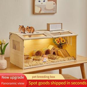 TEMU 나무 아크릴 소형 동물 케이지 | 상단 리프트 디자인 | 조립으로 공간 절약 | 골든 햄스터, 시리아 햄스터, 기니피그, 샌드래트에 적합 | 투명한 관찰 및 통풍 구멍 | 애완 동물 서식지 및 전시용으로 완벽. Dimensi