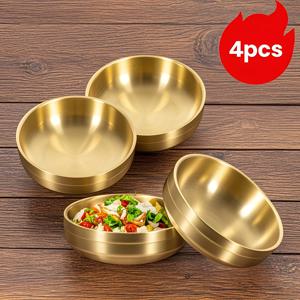 TEMU 4개 골든 스테인리스 스틸 소금장, 더블 데크 딥 핑치 볼, 소형 조미료 조미료 딥 볼, 미니 금속 램킨 컵, 프랑스 프라이스 스파이스 스시 서비스용 - 기계 세척 가능 및 공간 절약 디자인, 식품 트레이로 식사용