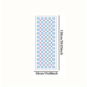 TEMU 모조 캐시미어 플러쉬 매트 - 크림, 브라운, 블루 & 그린 체크무늬, 100% 폴리에스터, 손세탁 전용, 거실·침실·주방·현관·소파&커피테이블용 직사각형 롱매트, 침구 액세서리, 중성 컬러 소프트 텍스처