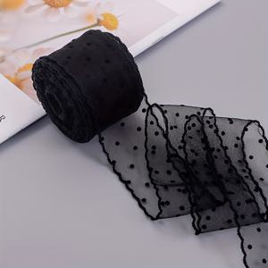 TEMU 5야드 화이트 도트 레이스 메쉬 패키지, DIY 의류 재봉용, 플로럴 디자인, 리본 액세서리, 선물 포장 및 파티 장식