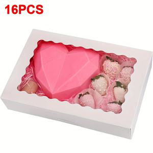 TEMU 16개 대형 화이트 박스 (자동 팝업 창 & 뚜껑 포함) - 튼튼한 카드보드 케이크/페이스트리 박스 (12