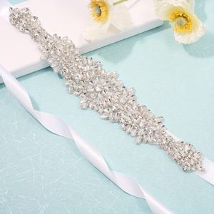 TEMU 라인스톤 어플리케 웨딩 벨트, 핸드 스티치 웨딩드레스 허리띠, 실버 드레스 액세서리