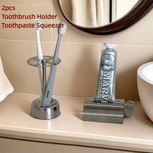 TEMU 공간 절약형 욕실 정리 용품! 스테인리스 홀더 (치실 및 치약 스퀴저 포함), 싱크대 상판용 디자인