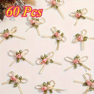 TEMU 30/60개 세트 - 우아한 장미 리본과 플로럴 장식, 폴리에스터 혼합 컬러 DIY 공예 및 선물 포장용 - 웨딩, 휴일, 생일, 홈 데코, 크리스마스 트리 장식, 크리스마스 파티 리본에 이상적