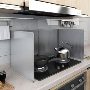 TEMU 주방 스플래시 가드, 내열 스테인리스 접이식 가스레인지 커버 – 오일 방지 및 튀김 방지