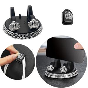 TEMU 2개 크라운 패턴 아이템 - 차량용 액세서리, 반짝이는 라인스톤 - 차량용 휴대폰 거치대, 360도 회전, 휴대폰 내비게이션 지원 스탠드 및 차량용 후크, 접착식 차량 내부 후크, 여성용 장식 액세서리