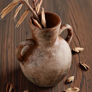 TEMU 1개 러스틱 더블 핸들 세라믹 장식 화병, 빈티지 에이징 화이트 클레이 원통형 화병, 유칼립투스 & 드라이 플라워용, 거실 선반 디스플레이, 꽃꽂이용