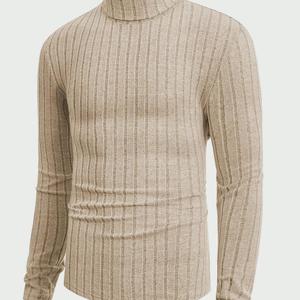 TEMU 청소년용 가을-겨울 하이넥 골지 캐주얼 솔리드 긴팔 티셔츠