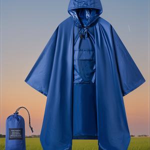 TEMU 3-in-1 다기능 후드 레인 포ンチ오, 버튼 칼라, 휴대용 우비, 가벼운 레인 재킷, 포켓 포함, 성인 야외 활동에 적합