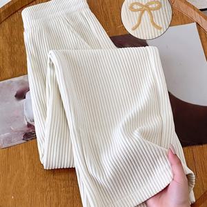 TEMU 여성용 코듀로이 조거 팬츠 (포켓 및 자수 리본 장식) | 캐주얼, 자수 디테일, 레그, 편안한 롱 팬츠 (봄/가을)