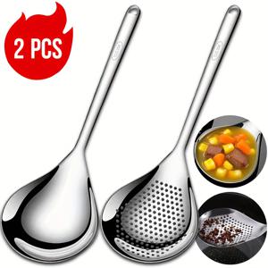 TEMU 1/2개, 고품질 304 스테인리스 스틸 체, 스커머, 핫팟 낚시 숟가락, 낚시 국수, 깊은 튀김 깔때기, 여과용 주방 요리 도구, 연장 손잡이, 후크 디자인, 가정/레스토랑/야외 사용 가능